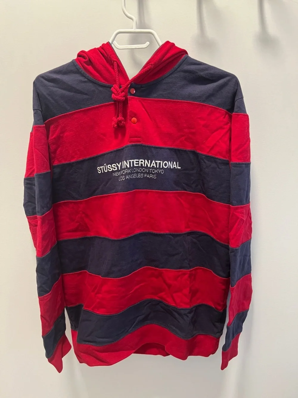 Stussy Red and Black Striped Hoodie Sweatshirt - Picture 5 of 6